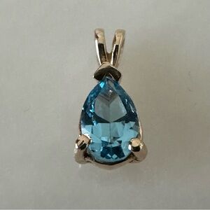 14k Solid Gold Blue Topaz Pendant